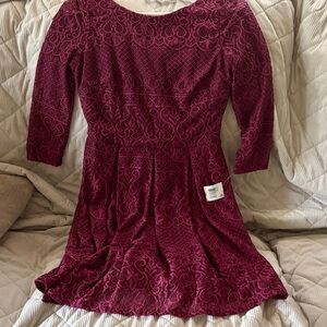Lace Fit-and-Flare Dress in Burgundy